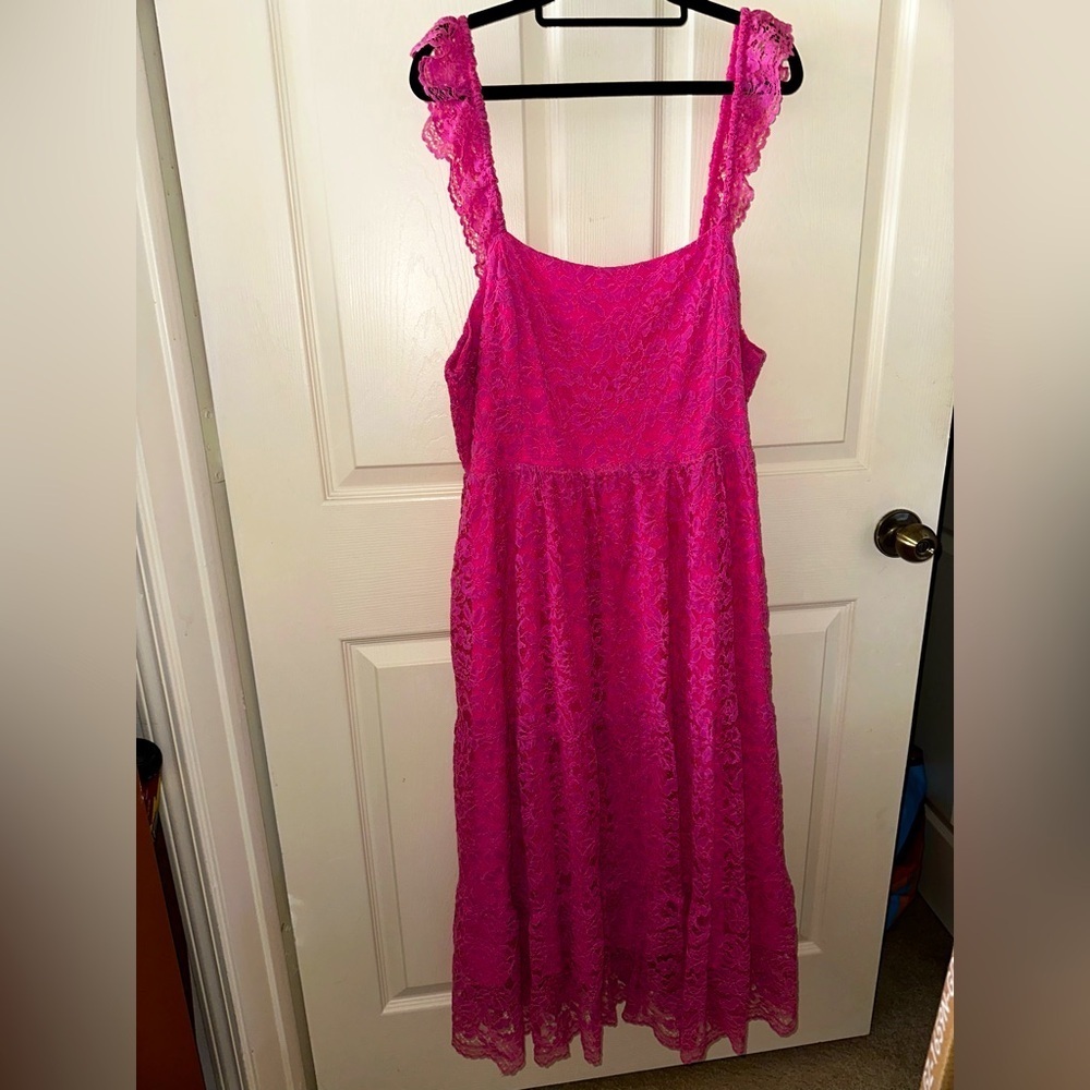 Arula Vibrant Pink Lace sleeveless maxi Dress B 2X spring summer vacation